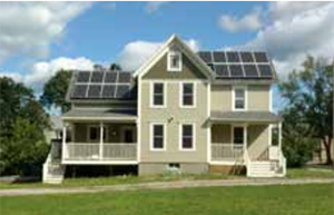 This three-bedroom home at 39 Pine St., in Rutland, Vt., was gutted and renovated to include new solar roof panels, an open floorplan, eat-in kitchen, and two new porches. (NeighborWorks of Western Vermont)